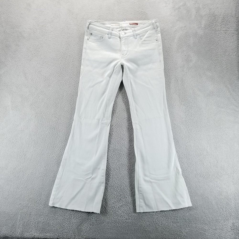 Pilcro Jeans Womens 26 White Flare Low Rise Raw Hem Stretch Minimalist Boho